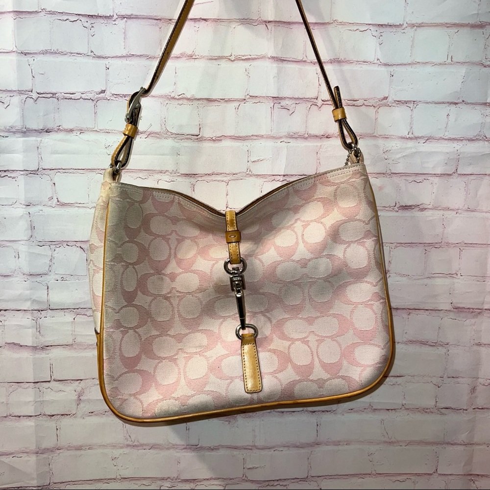 COACH Hampton Signature Clip Hobo Purse Demi 6091 PINK